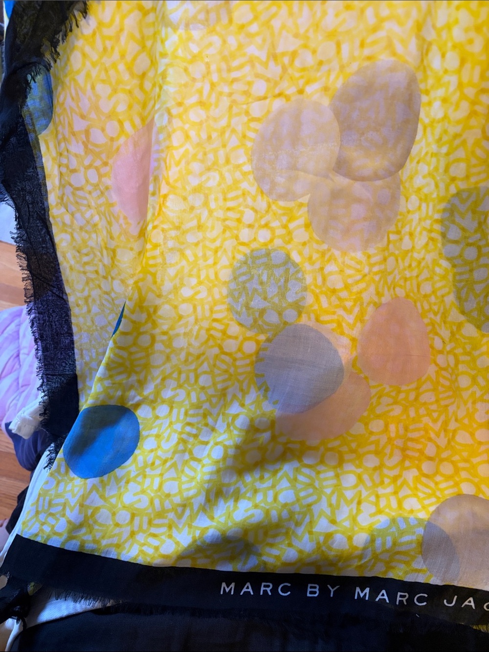 Marc by Marc Jacobs Yellow Polka Dot Scarf with Black Trim